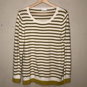 DE Collection Sweater Cream Yellow Tan Stripe Crew Neck Pullover Casual Sz Small